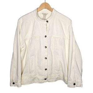J JILL Woman Casual Corduroy Jacket Plus 3X Velvet Trim Button Up Winter White